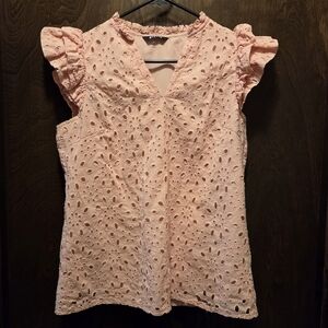 Pink Eyelet Ruffle Sleeve Top